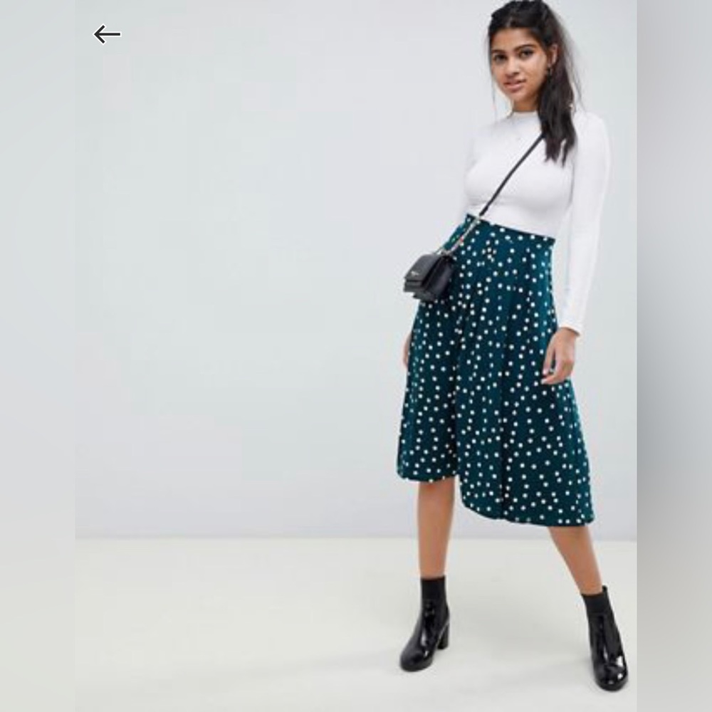 ASOS DESIGN midi skirt with box pleat in polka dot print